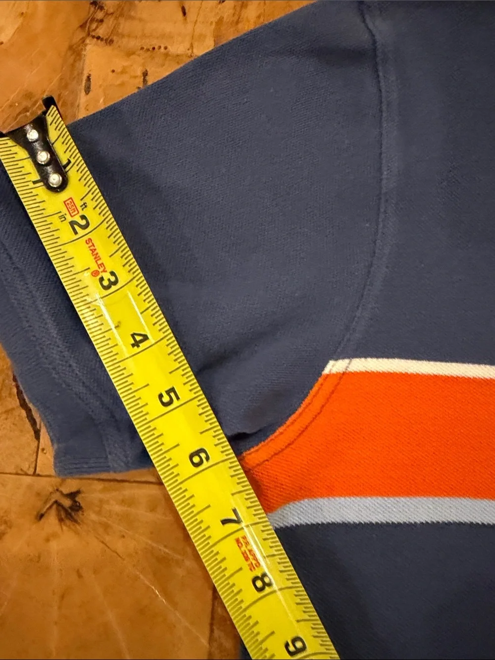 GAP KIDS BOYS BLUE, ORANGE AND WHITE STRIPED 2 BUTTON POLO SHIRT SIZE 12